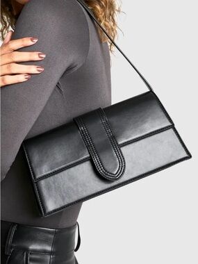 Classic Black Leatherette Shoulder Bag